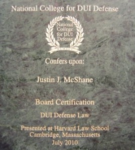 Attorney McShane is the only Board Certified DUI Attorney in PA