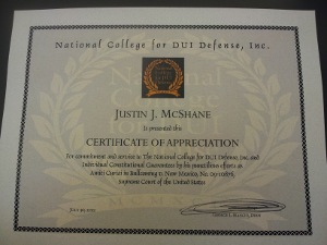 PA DUI Attorney awarded certificate of appreciation by the NCDD