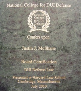 Attorney McShane is the only Board Certified DUI Defense Lawyer in Pennsylvania